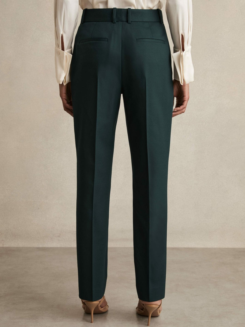 Women Wool-Blend Slim-Fit Suit Trousers in Green