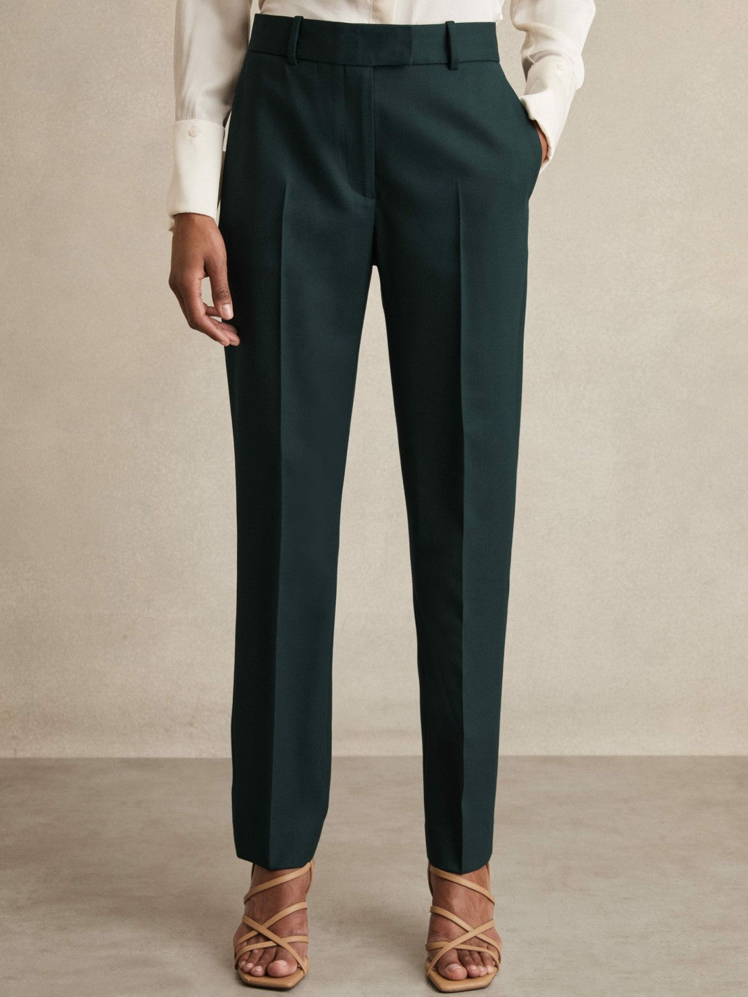 Women Petite Wool-Blend Slim-Fit Suit Trousers in Green