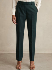 Women Petite Wool-Blend Slim-Fit Suit Trousers in Green