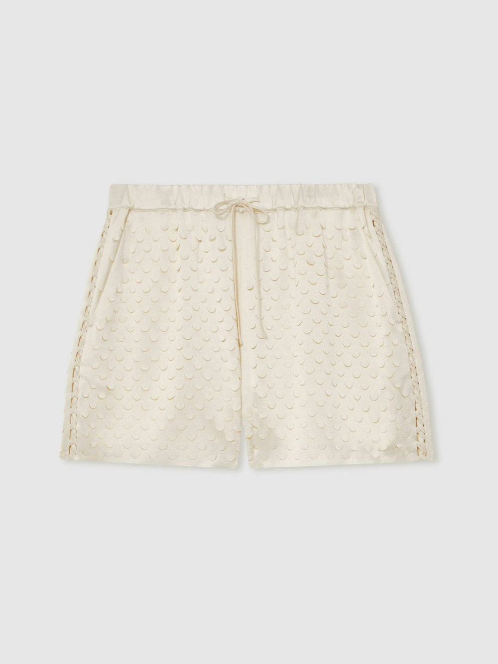 Women Laser Cut Drawstring Shorts in White