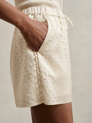 Women Laser Cut Drawstring Shorts in White