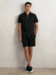 Men Bonded-Leather Low-Top Trainers in Black