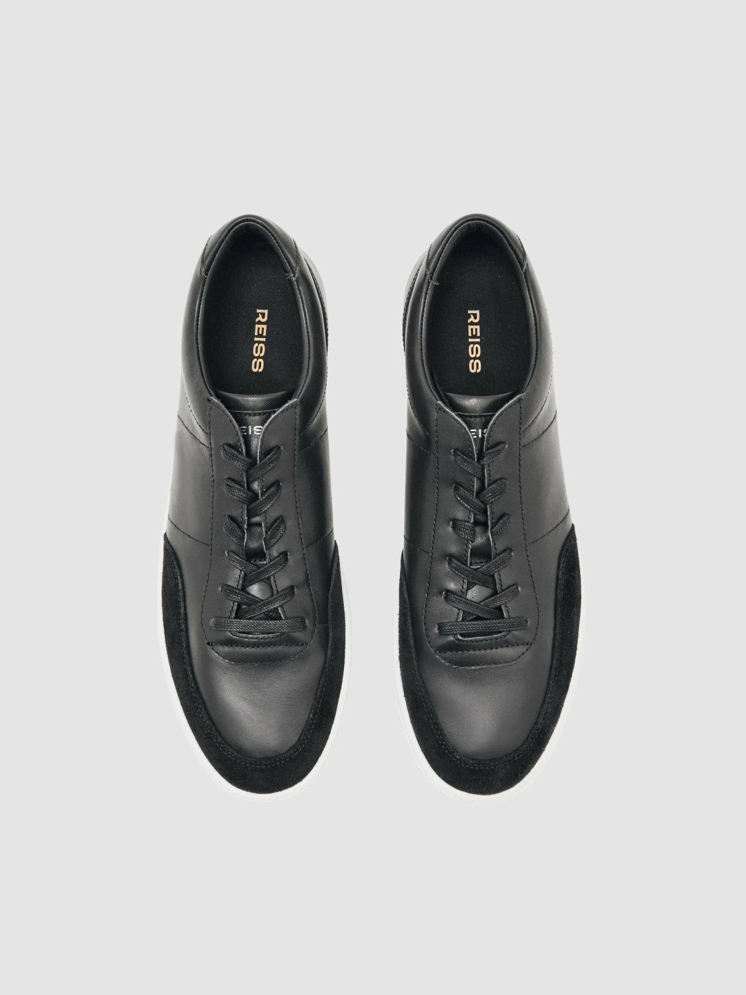 Men Bonded-Leather Low-Top Trainers in Black