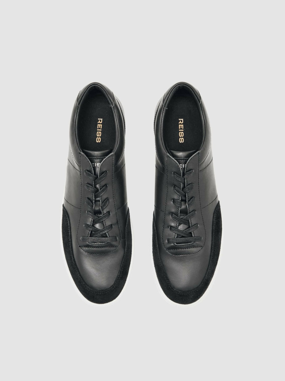 Men Bonded-Leather Low-Top Trainers in Black