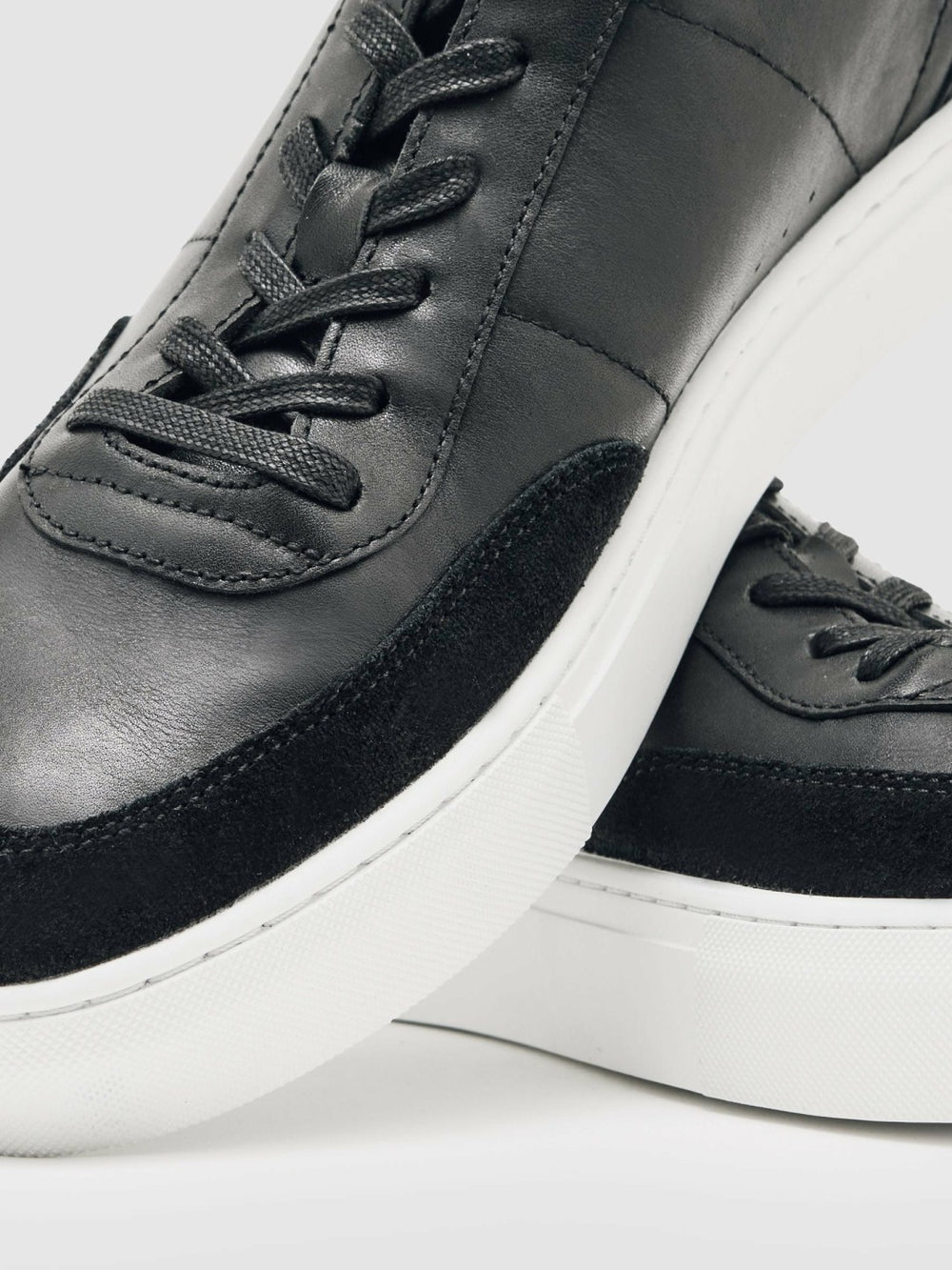 Men Bonded-Leather Low-Top Trainers in Black