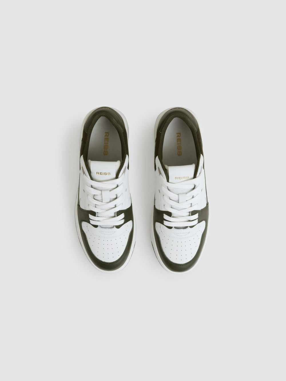 Women Leather Panelled Trainers in Khaki/White