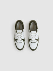 Women Leather Panelled Trainers in Khaki/White