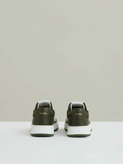 Women Leather Panelled Trainers in Khaki/White