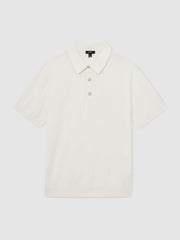 Men Cotton-Silk Polo Shirt in Off White