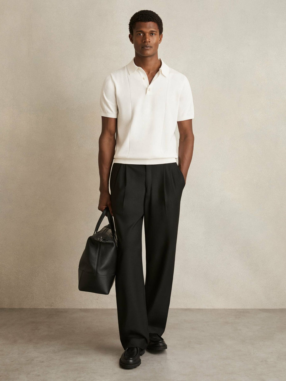 Men Cotton-Silk Polo Shirt in Off White