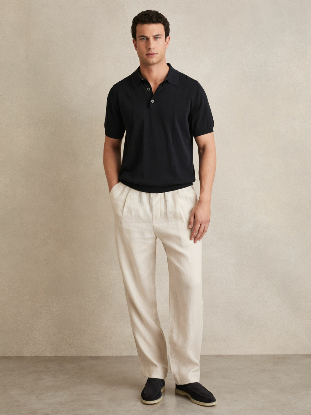 Men Cotton-Silk Polo Shirt in Navy