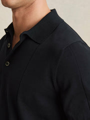 Men Cotton-Silk Polo Shirt in Navy