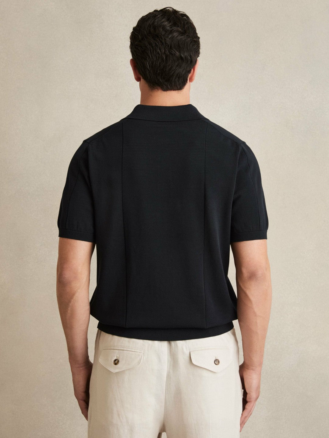Men Cotton-Silk Polo Shirt in Navy