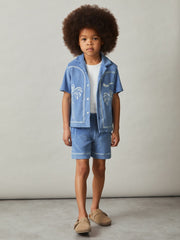Children & Baby 13-14 yrs Towelling Brand-Embroidered Shorts in Airforce Blue