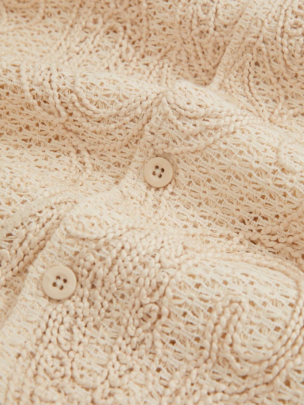 Men Cotton-Blend Embroidered Crochet Shirt in Oatmeal