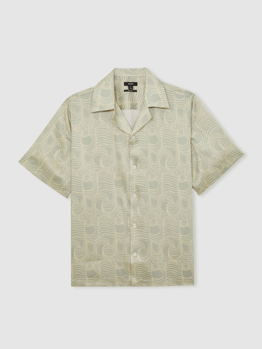 Men Wave Print Cuban Collar Shirt in Sage Green