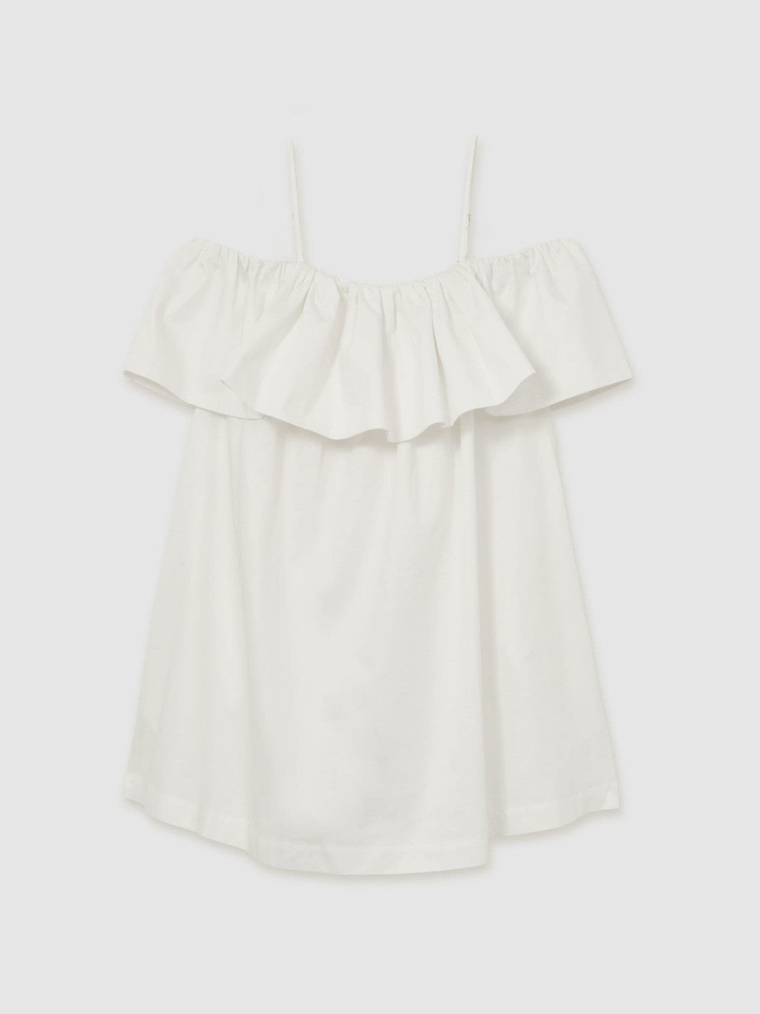Women Cotton Off Shoulder Mini Dress in Ivory Cream