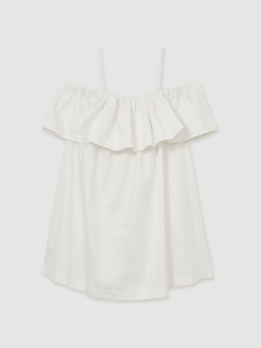 Women Cotton Off Shoulder Mini Dress in Ivory Cream