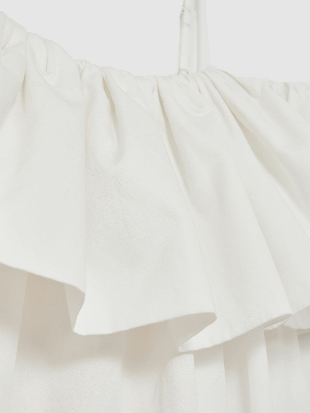 Women Cotton Off Shoulder Mini Dress in Ivory Cream