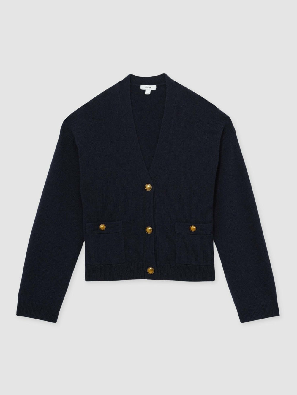 Women Wool-Cashmere Button Cardigan in Navy