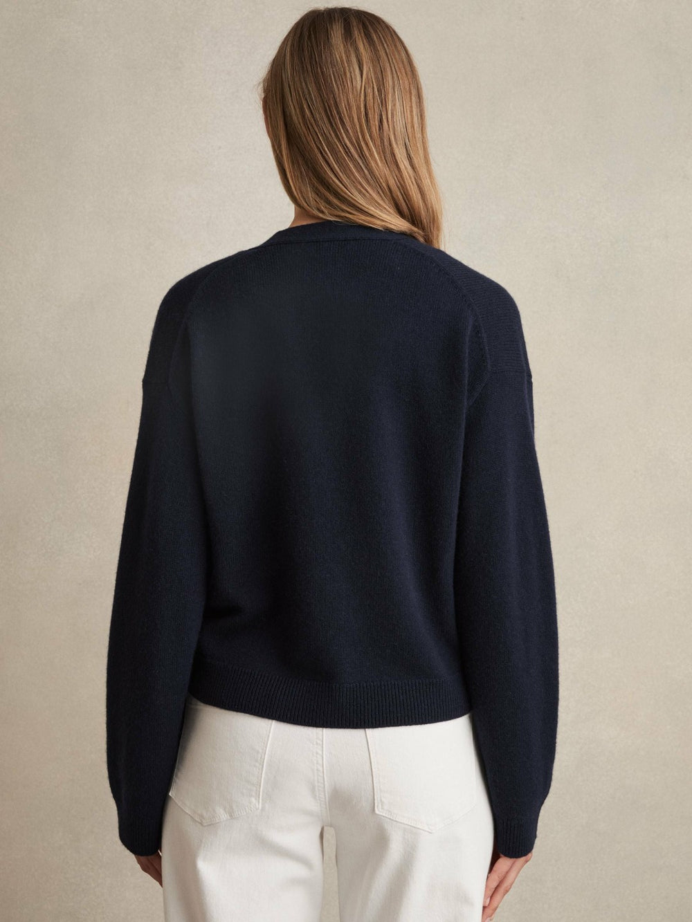 Women Wool-Cashmere Button Cardigan in Navy