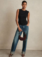Women Stretch-Modal Ruched Vest in Black