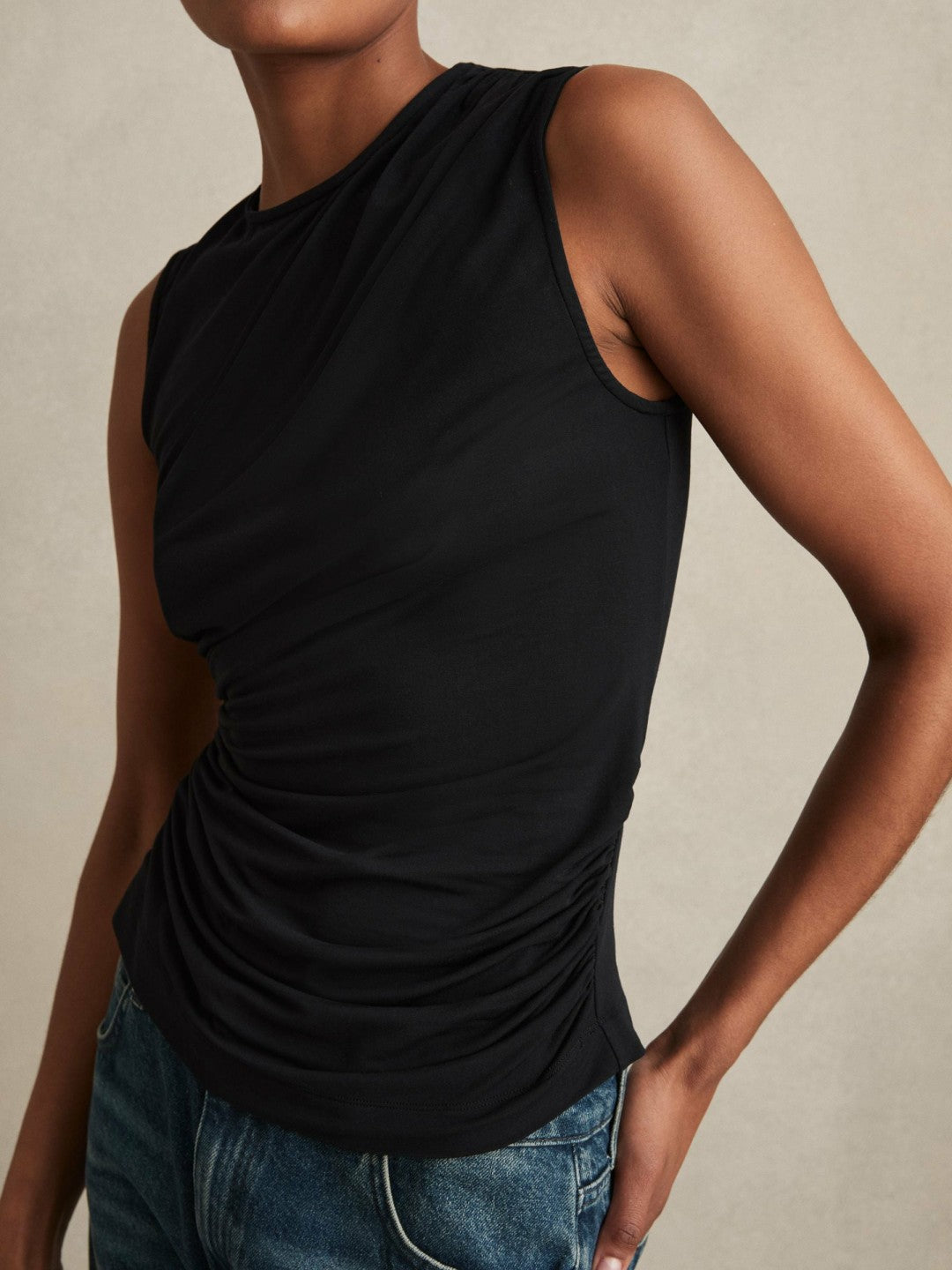 Women Stretch-Modal Ruched Vest in Black