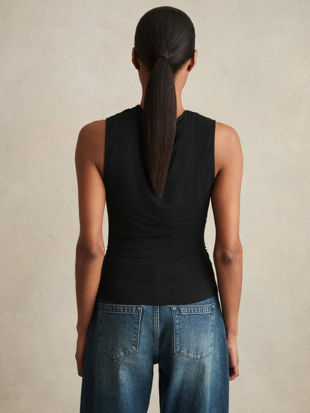 Women Stretch-Modal Ruched Vest in Black