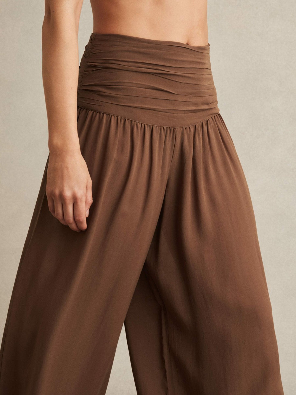 Women Lyocell Blend Wide Leg Trousers in Brown