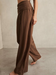 Women Lyocell Blend Wide Leg Trousers in Brown