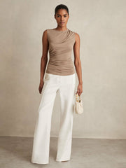 Women Stretch-Modal Ruched Vest in Mocha Brown