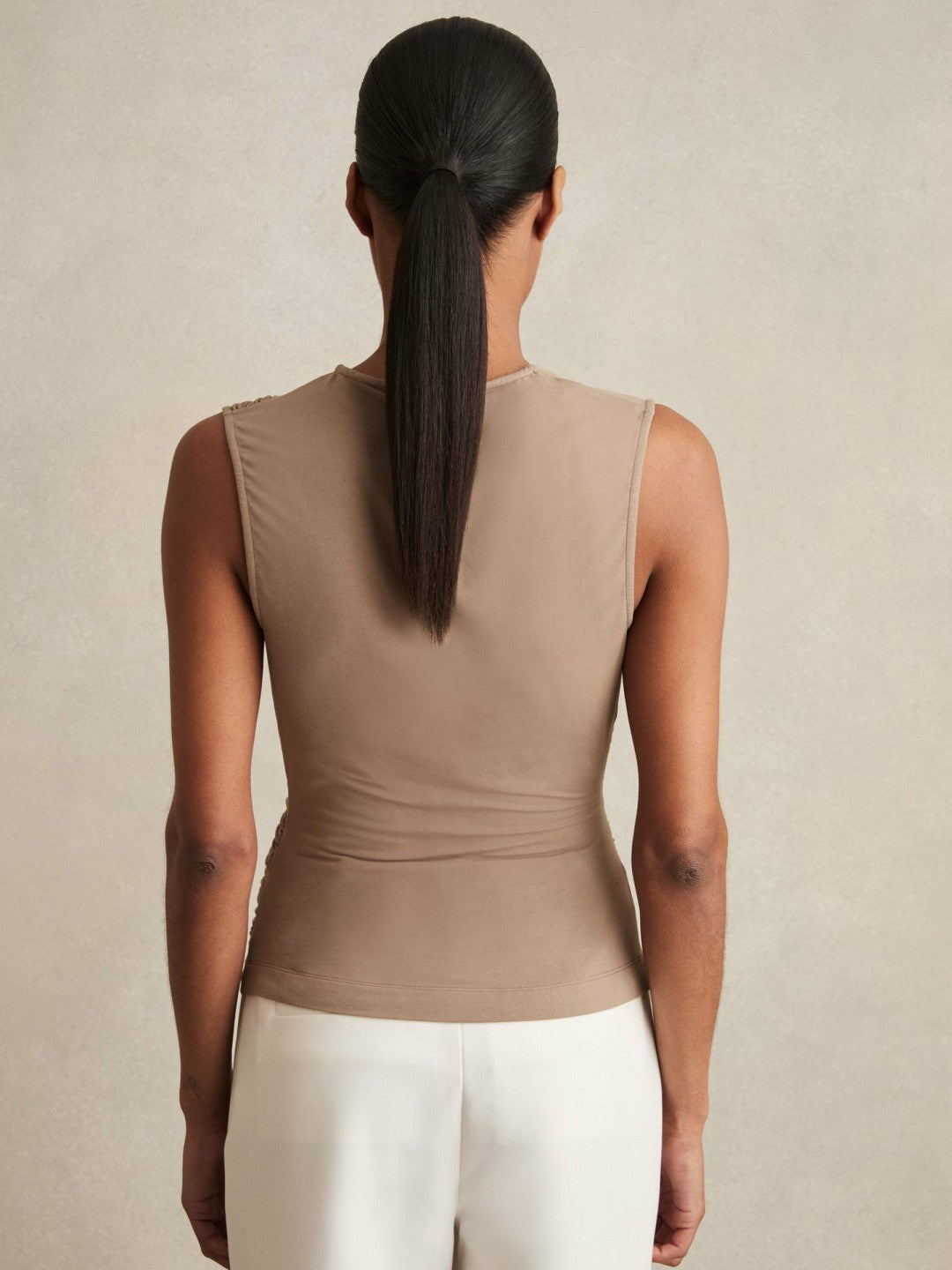 Women Stretch-Modal Ruched Vest in Mocha Brown