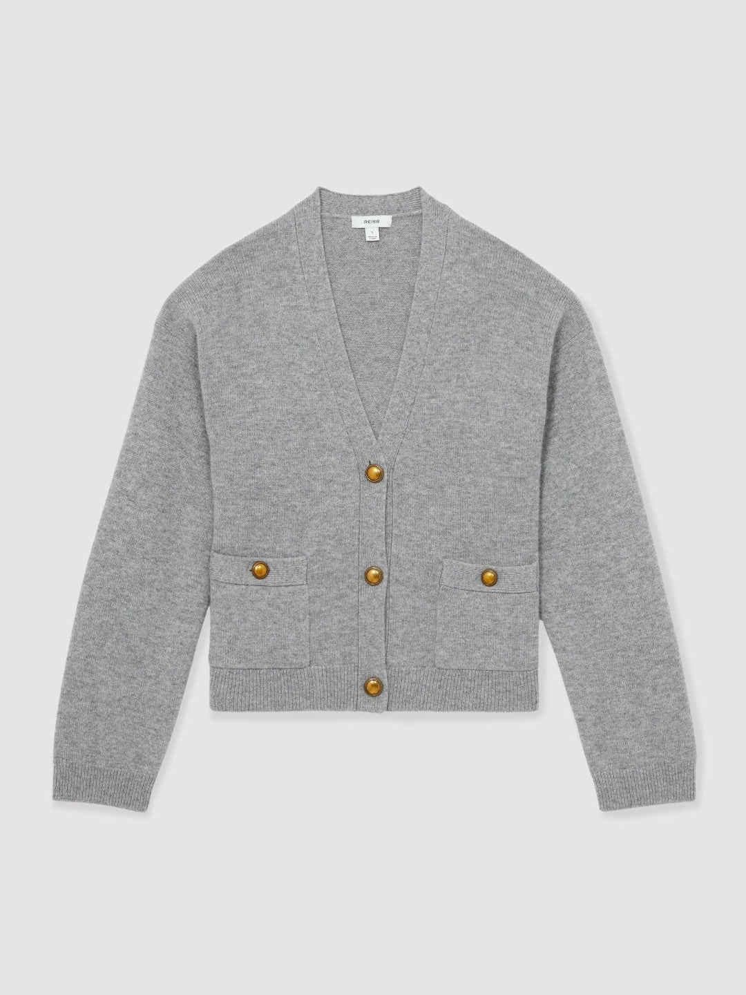 Women Wool-Cashmere Button Cardigan in Silver Grey