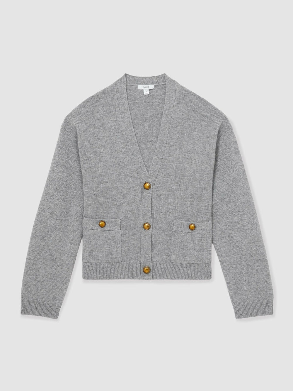 Women Wool-Cashmere Button Cardigan in Silver Grey