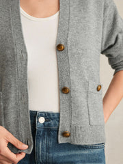 Women Wool-Cashmere Button Cardigan in Silver Grey