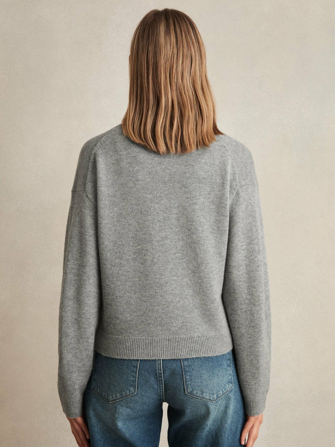 Women Wool-Cashmere Button Cardigan in Silver Grey
