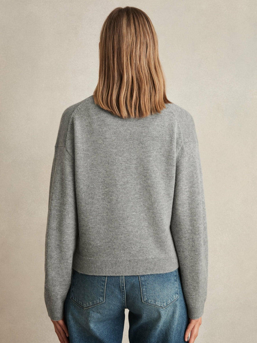 Women Wool-Cashmere Button Cardigan in Silver Grey