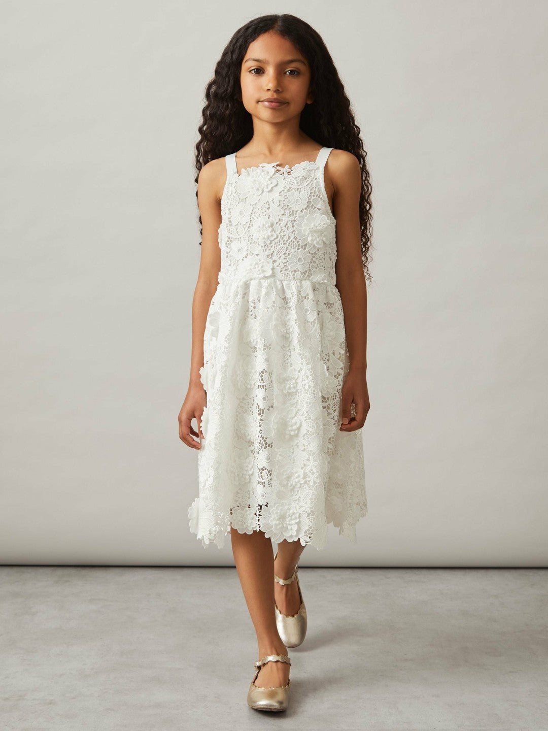 Children & Baby 9-13 yrs Guipure-Lace Midi Dress in Ivory