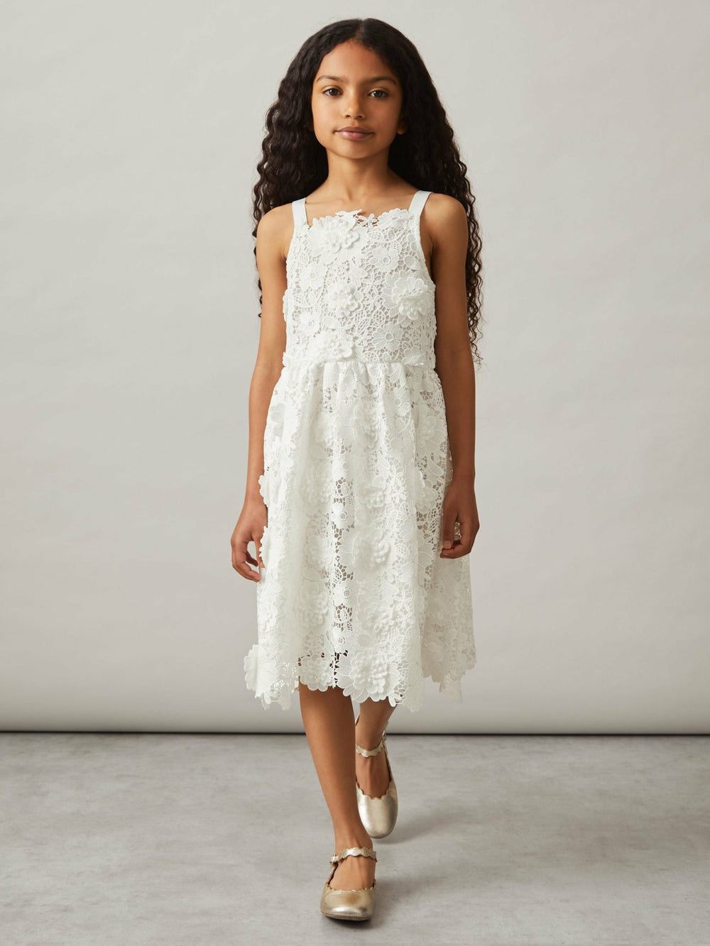 Children & Baby 9-13 yrs Guipure-Lace Midi Dress in Ivory