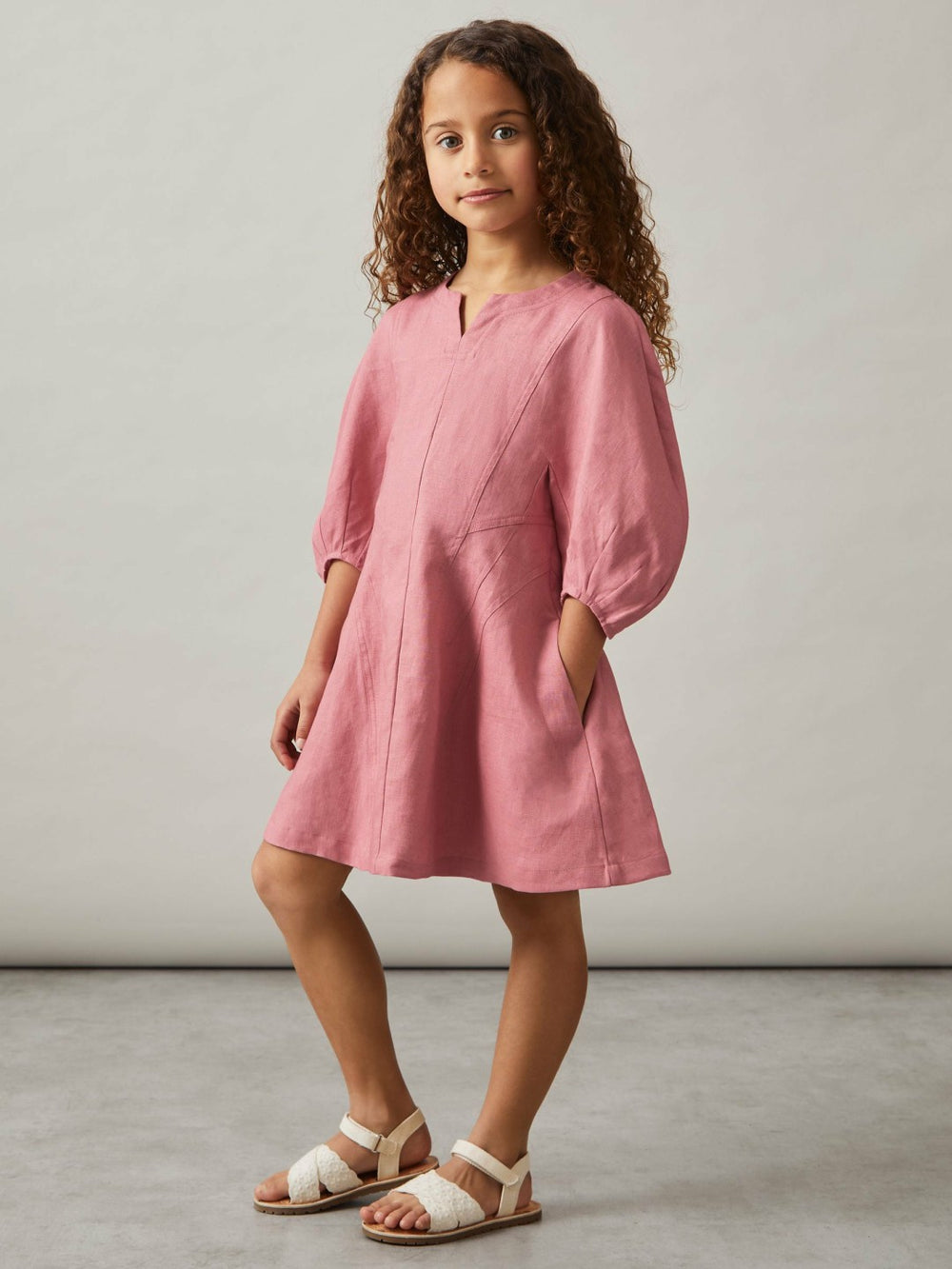 Children & Baby 9-13 yrs Linen Balloon-Sleeve Dress in Pink