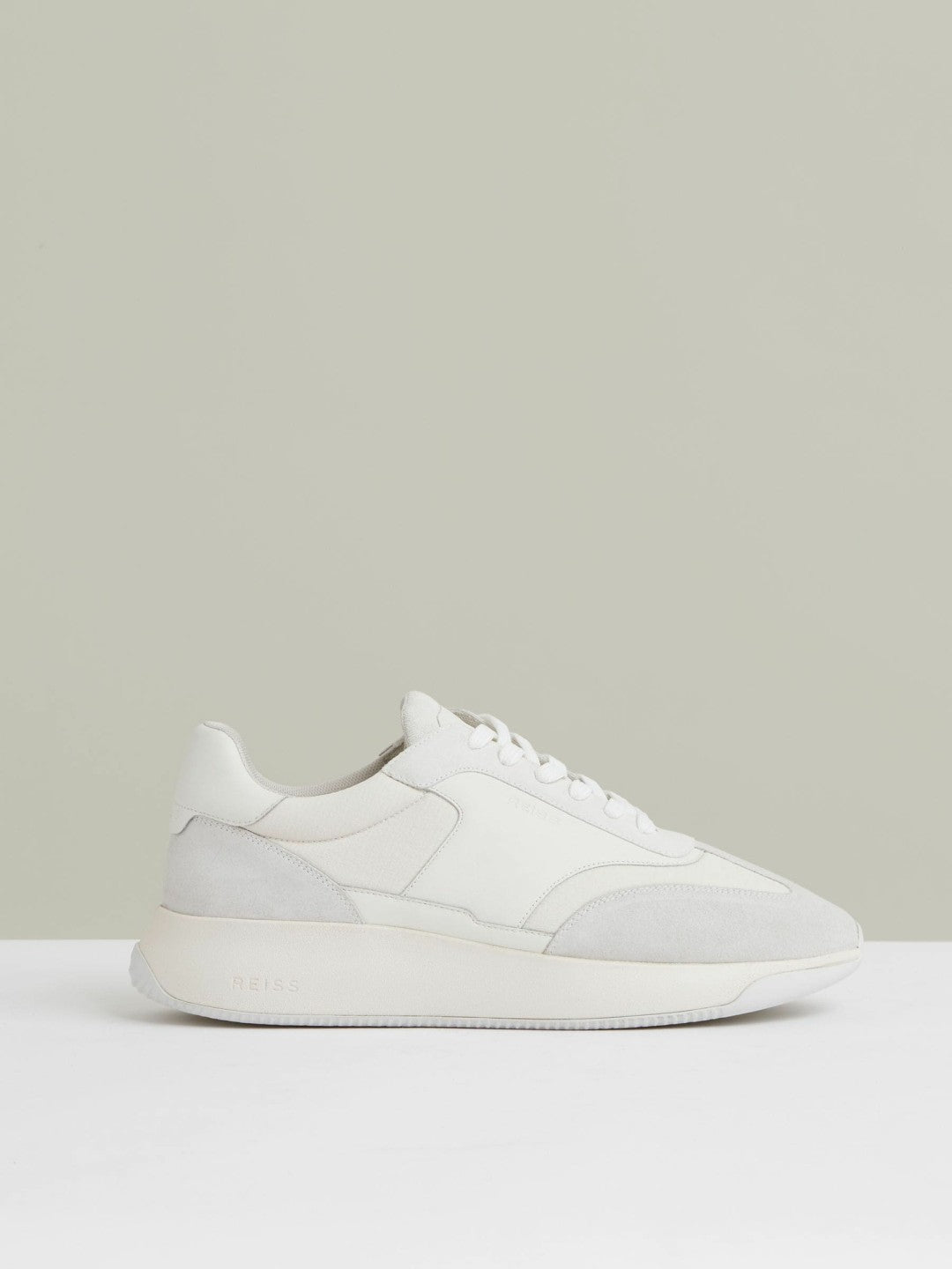 Men Bonded-Leather Suede Running Trainers in White
