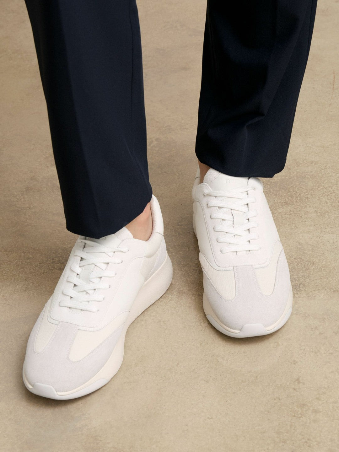 Men Bonded-Leather Suede Running Trainers in White