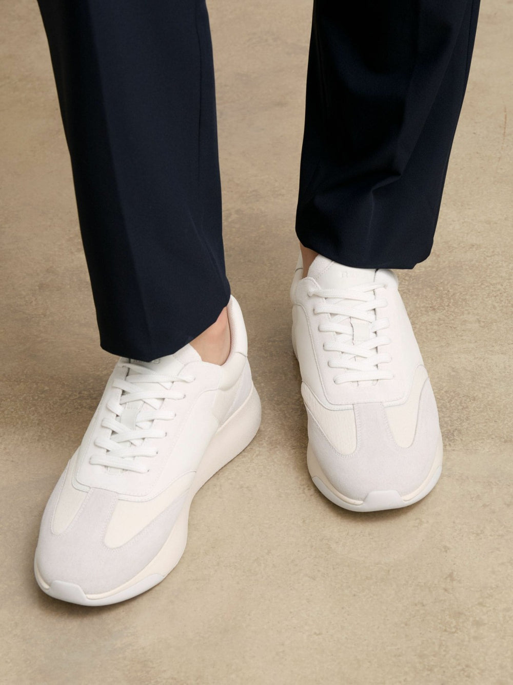 Men Bonded-Leather Suede Running Trainers in White