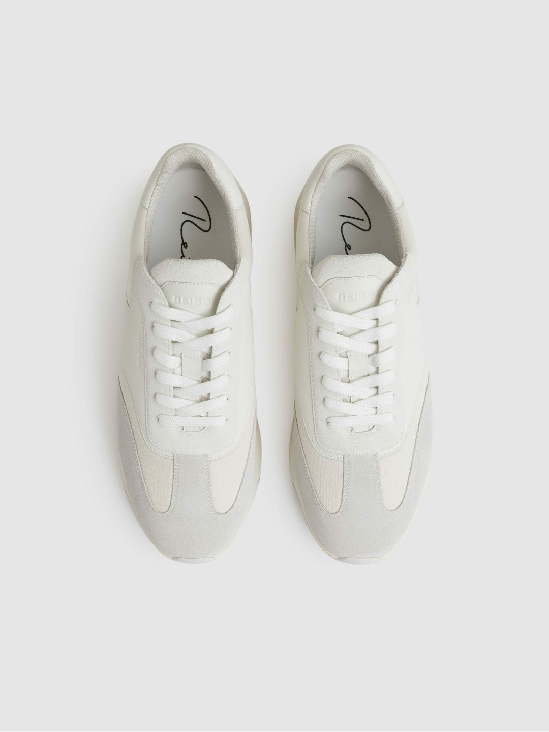 Men Bonded-Leather Suede Running Trainers in White