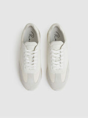 Men Bonded-Leather Suede Running Trainers in White