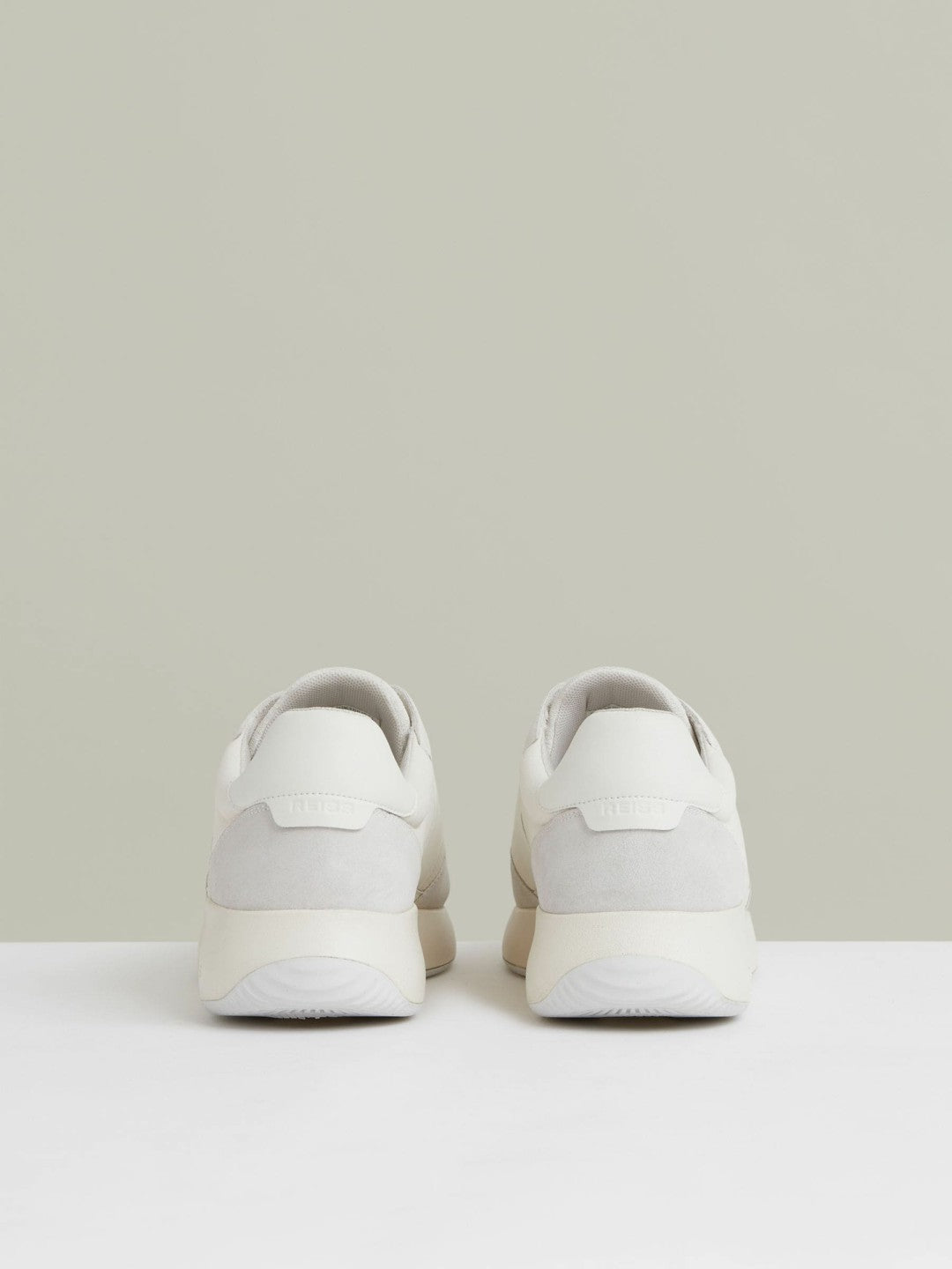 Men Bonded-Leather Suede Running Trainers in White