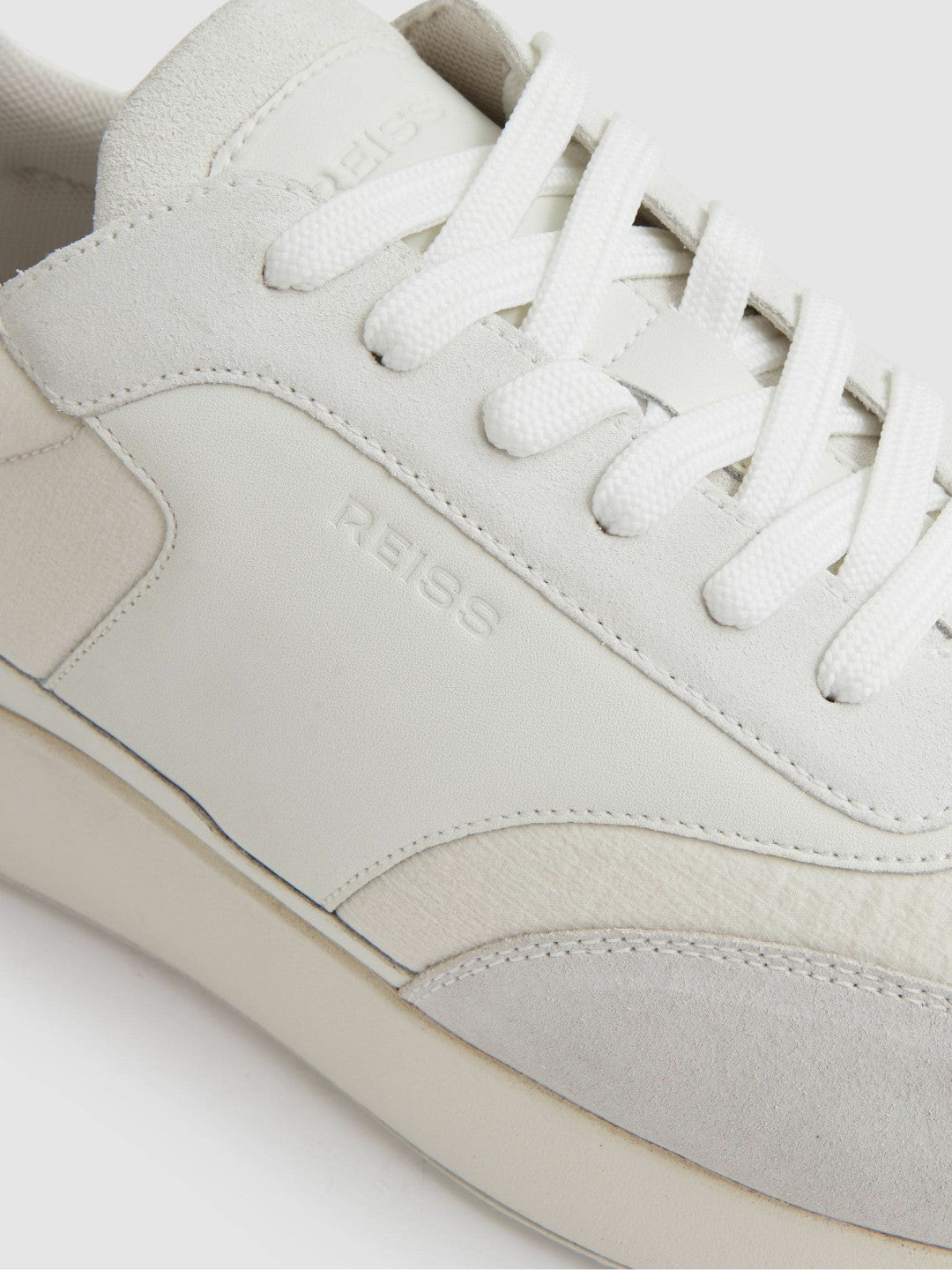 Men Bonded-Leather Suede Running Trainers in White