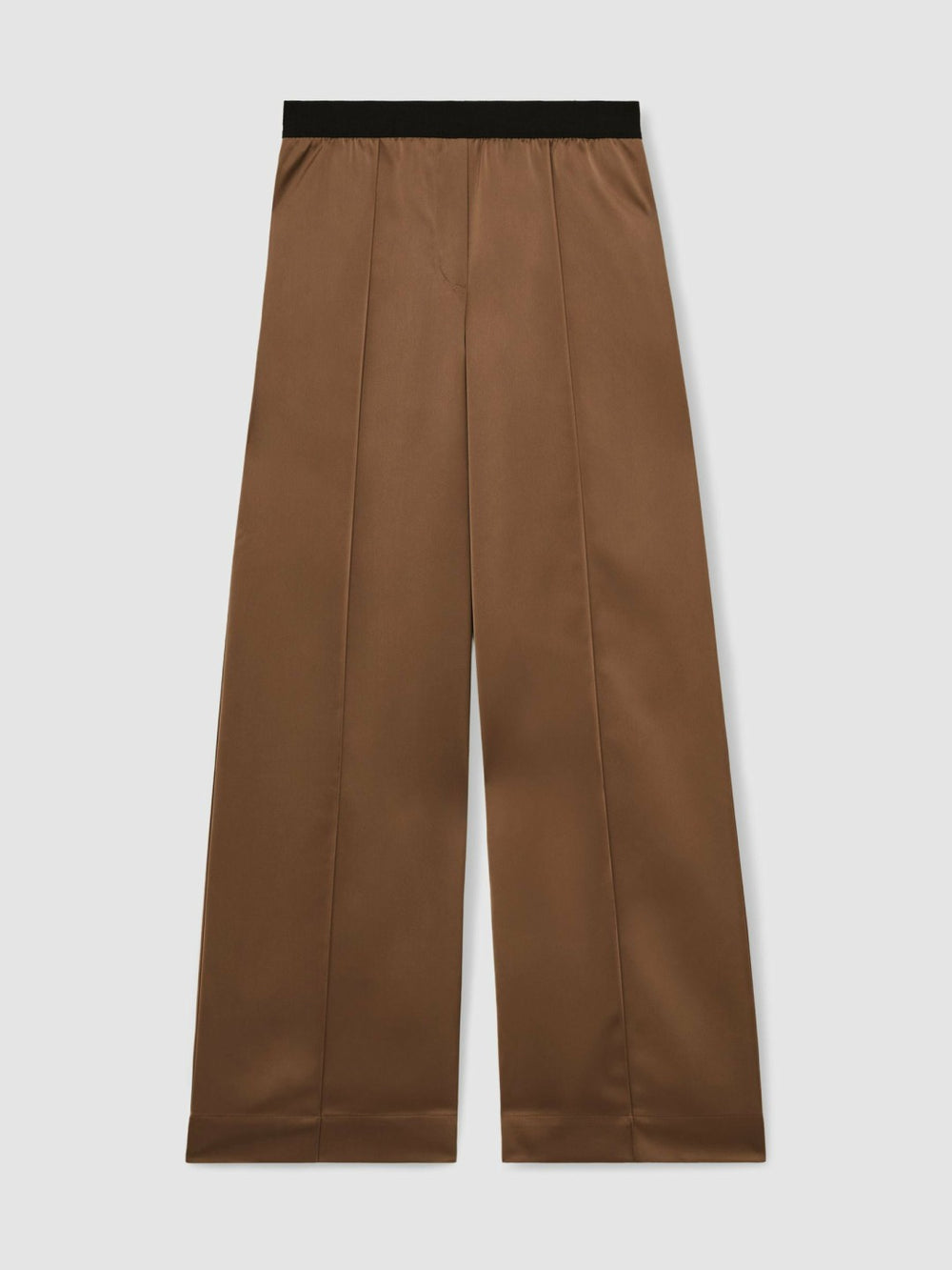Women Satin Wide Leg Elastic Waist Trousers in Taupe Neutral