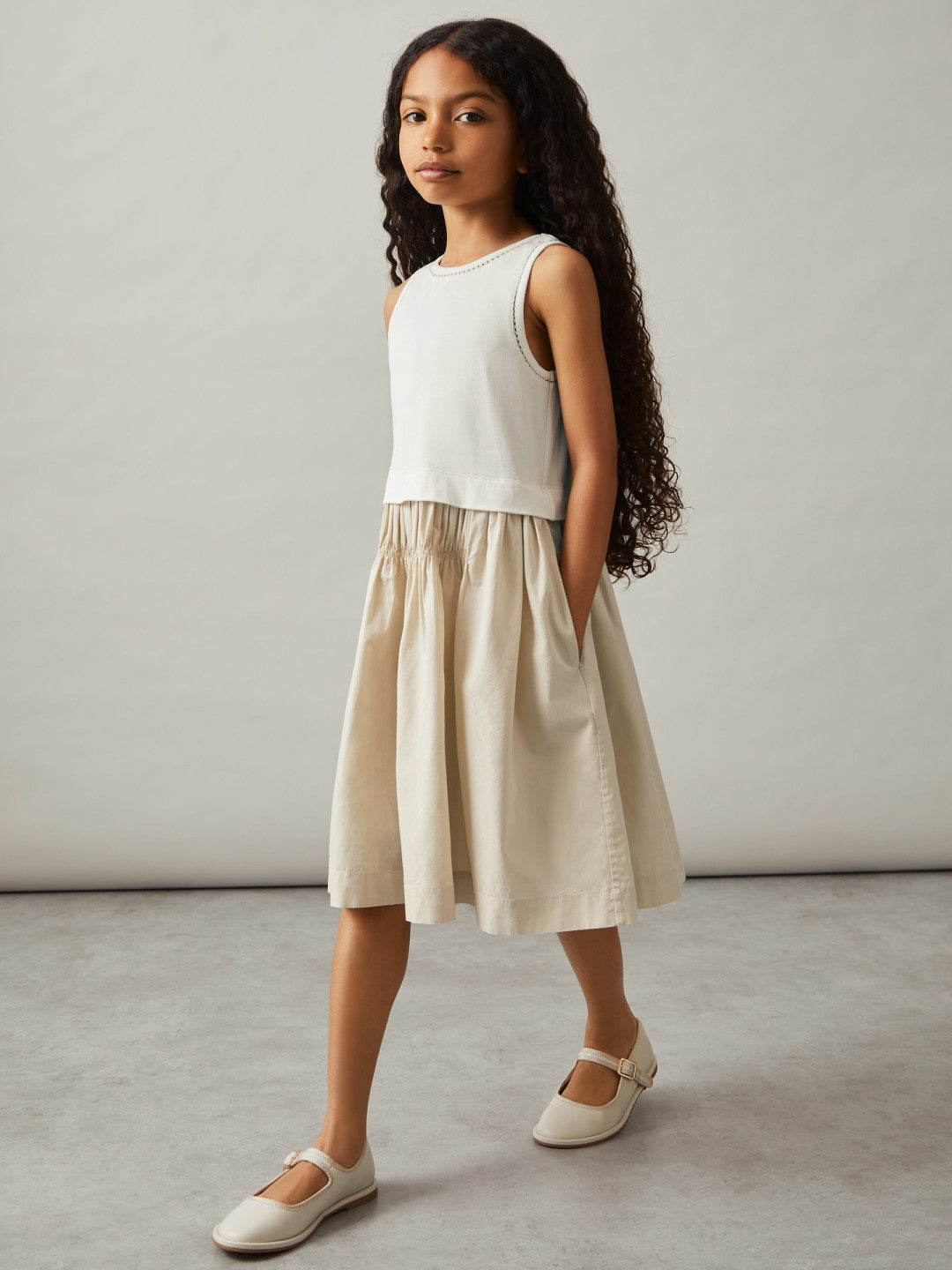 Children & Baby 3-9 yrs Cotton Layered Sleeveless Midi Dress in Neutral