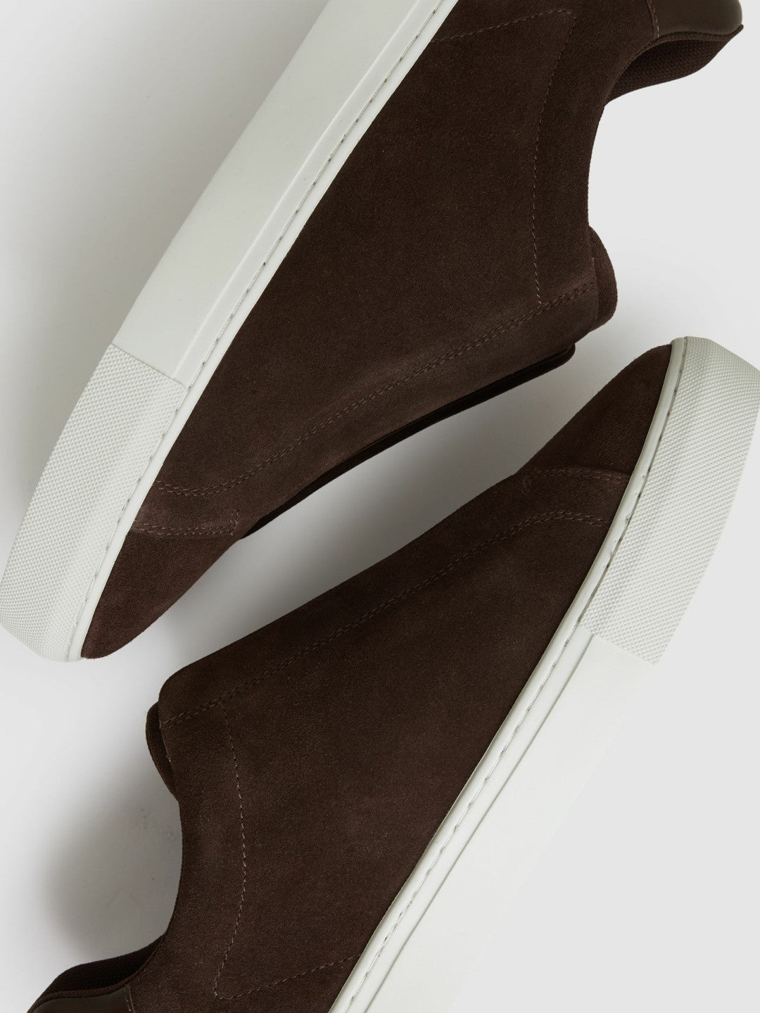 Men Suede Slip-On Elasticated Trainers in Chocolate Brown